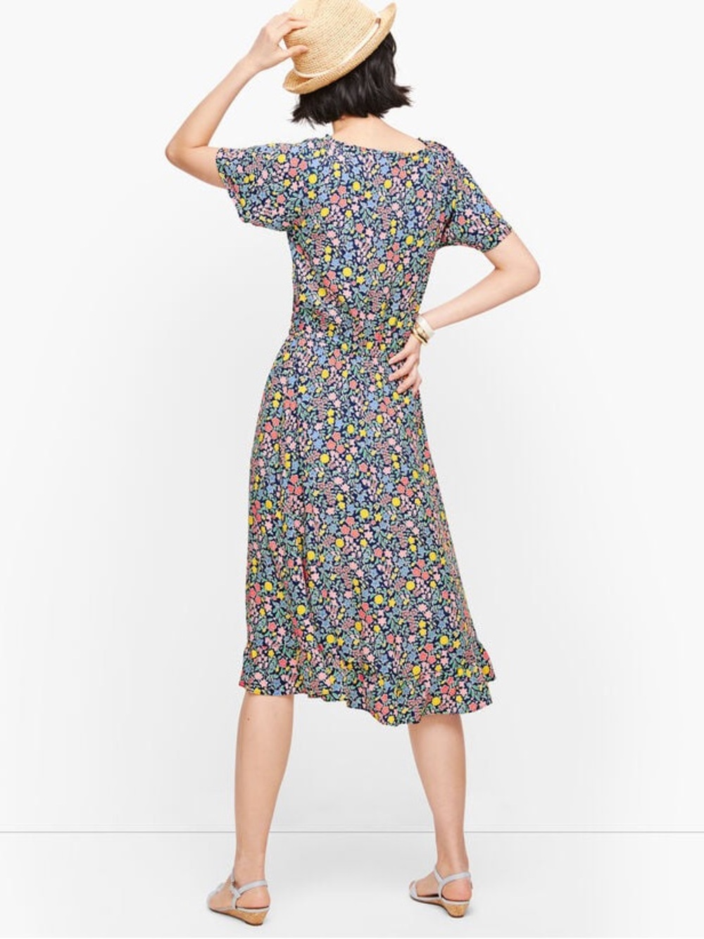 Talbots Gathered Tie Neck Floral Midi Dress Size 6 - Picture 2 of 13
